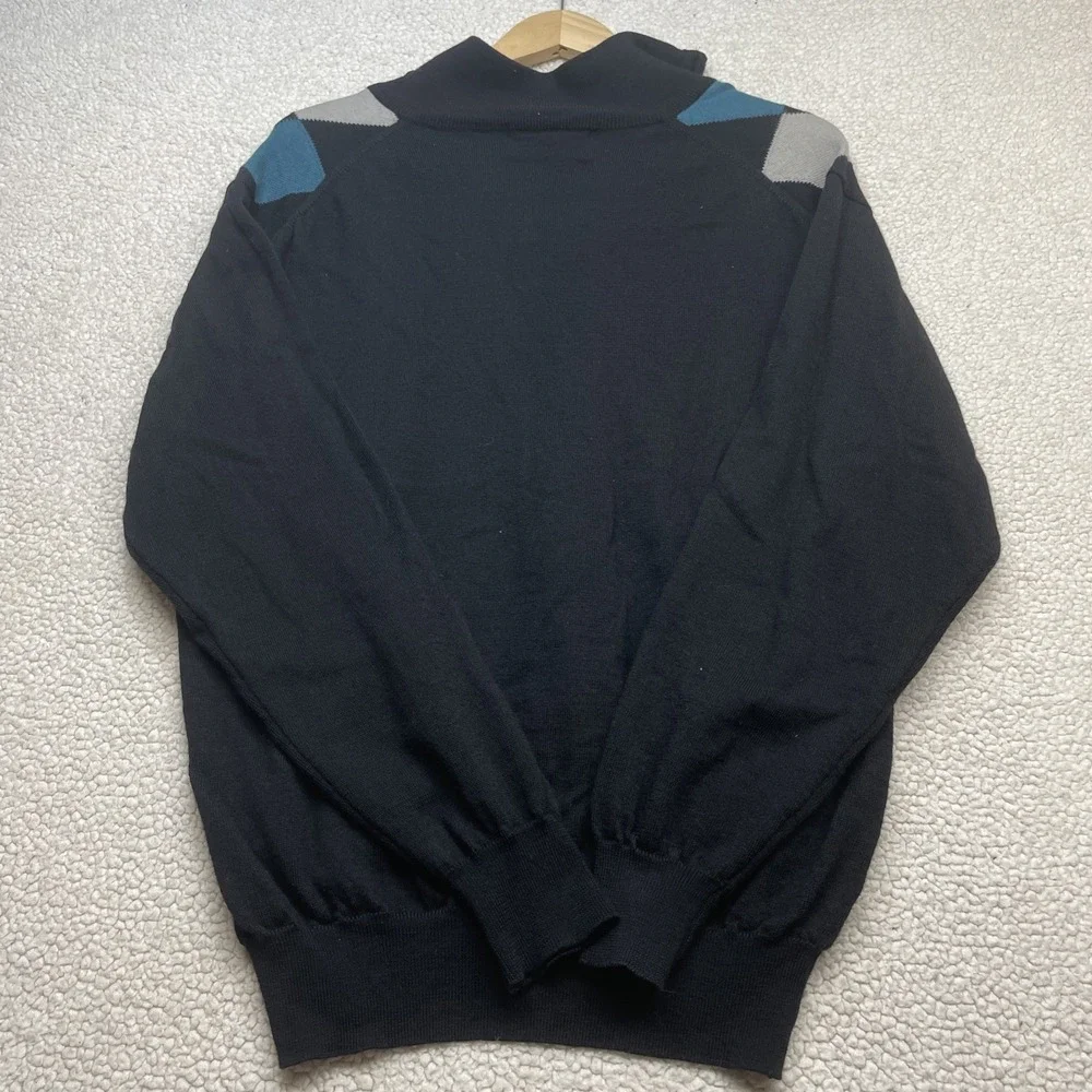 Monte Carlo Sweater Mens 42 Black Argyle Quarter Zip Wool Mock Neck Pullover